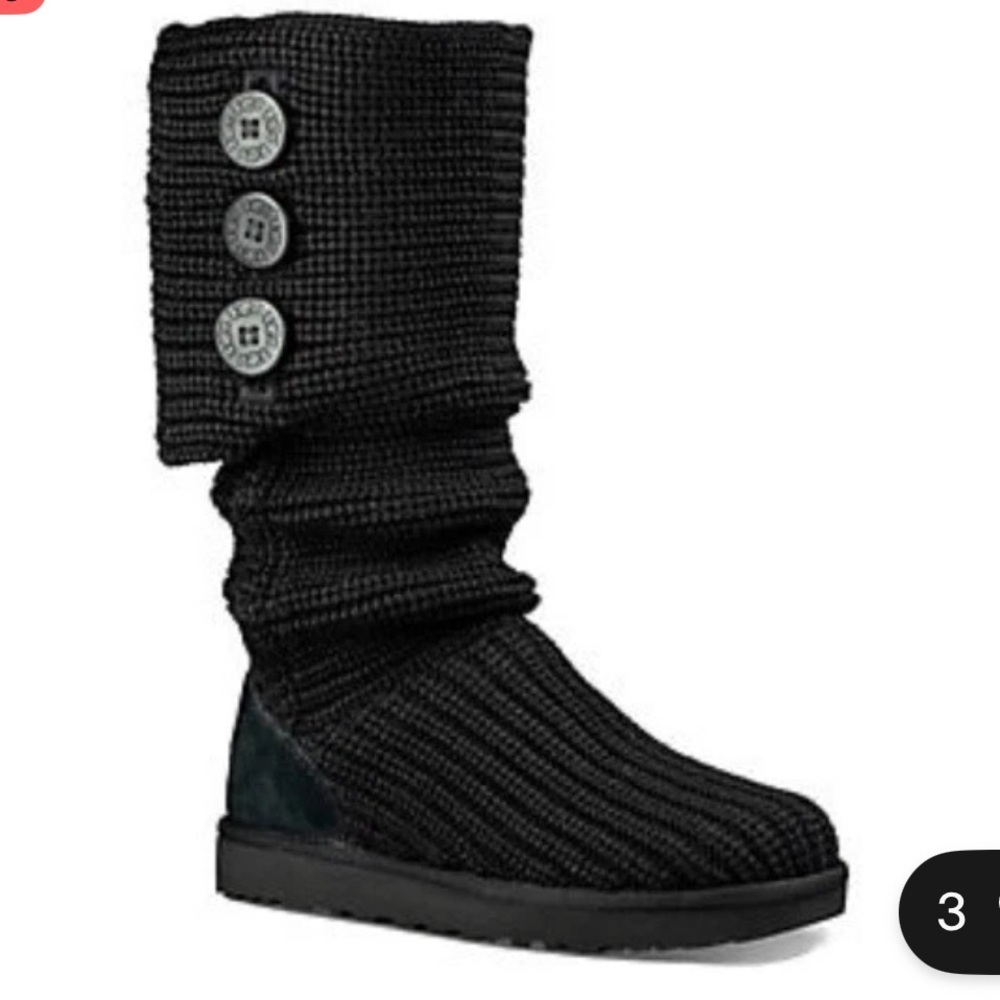 Women's UGG Australia Classic Cardy Tall Black Knee High Knit Boot Sz 7 - Picture 3 of 10